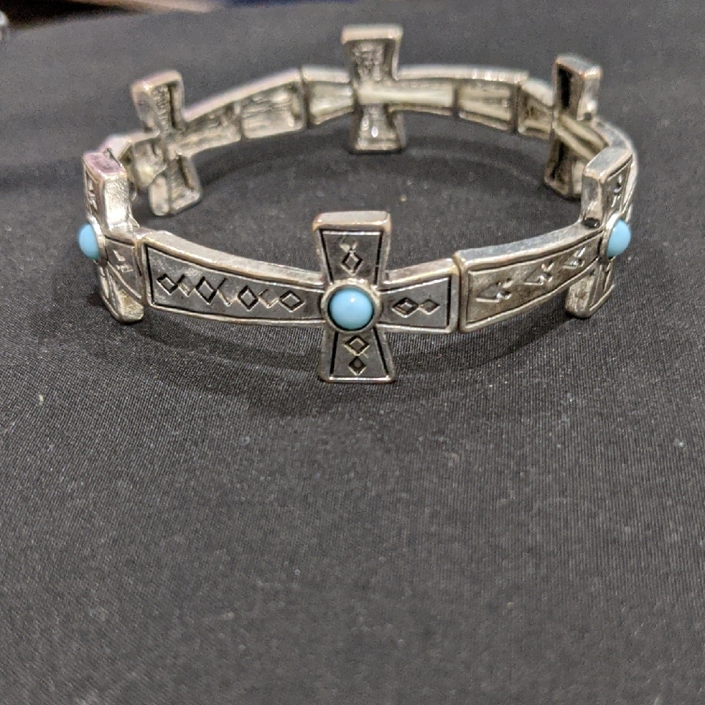 Silver and Blue Geometric Bracelet